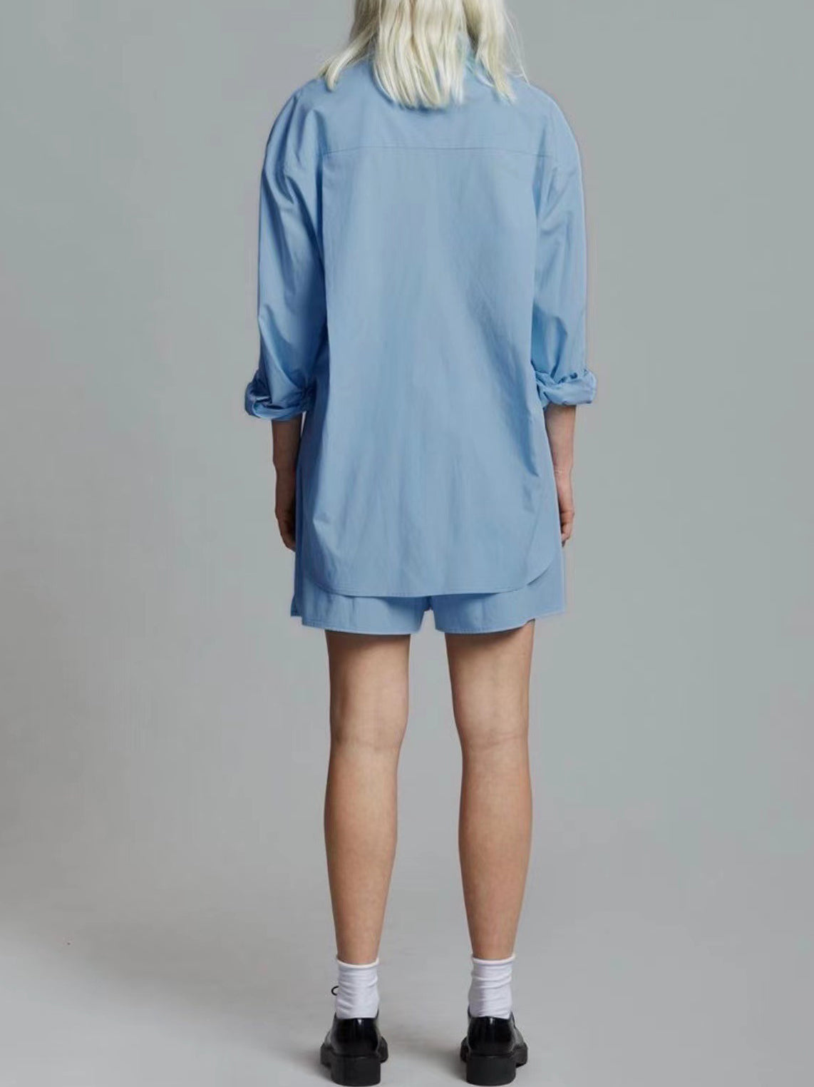 Basic Cotton Long Sleeve Shirt Shorts Set