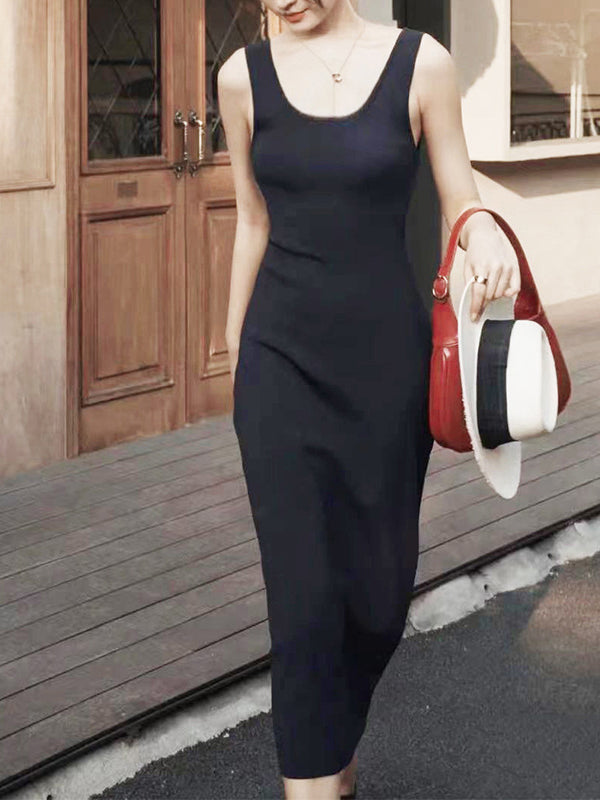 Slim Low Neck Sleeveless Knitted Midi Dress