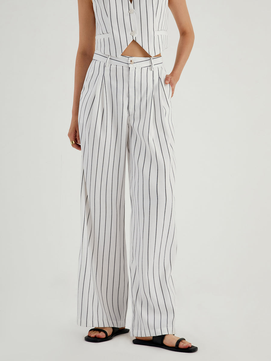 Striped Tank Top and Wide Leg Pants Set