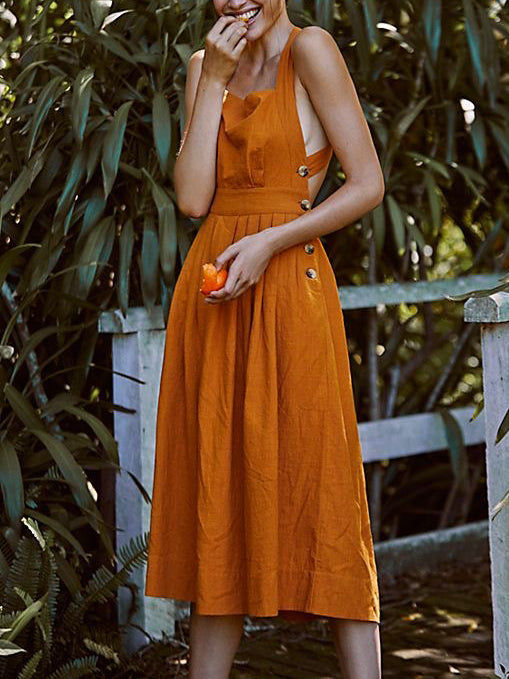 Linen Cotton Elegant Backless Dress