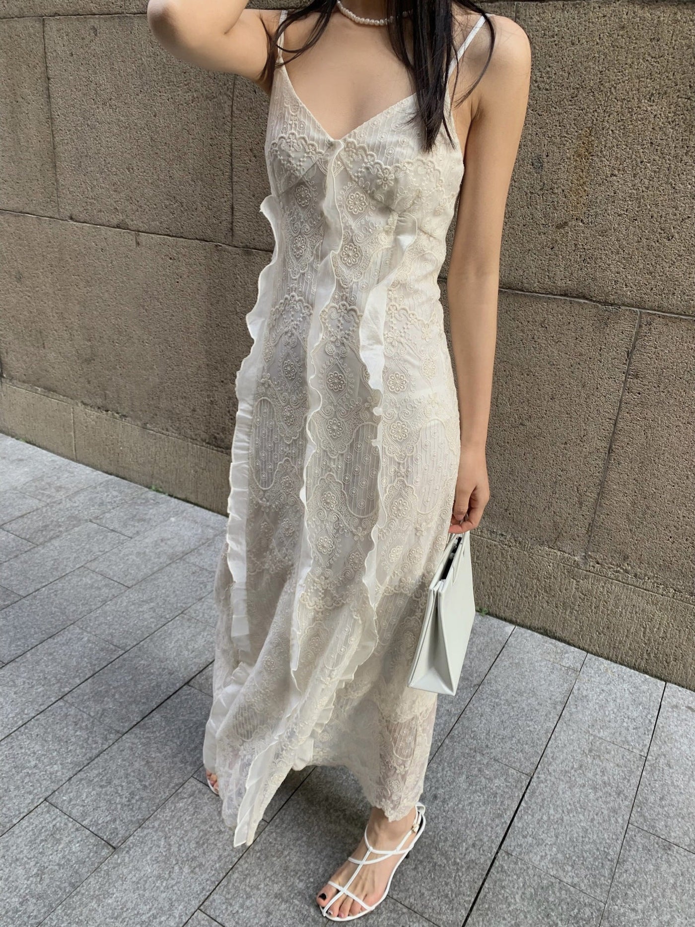Sexy Lace  Embroidered Slip Long Dress