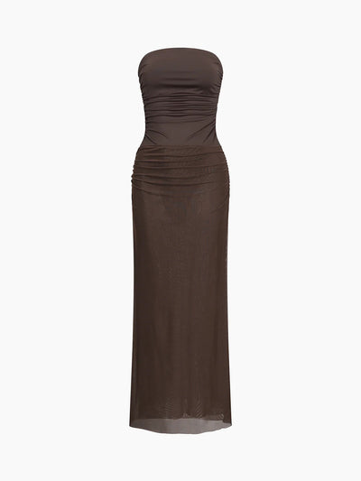 Strapless Mesh Tube Long Dress